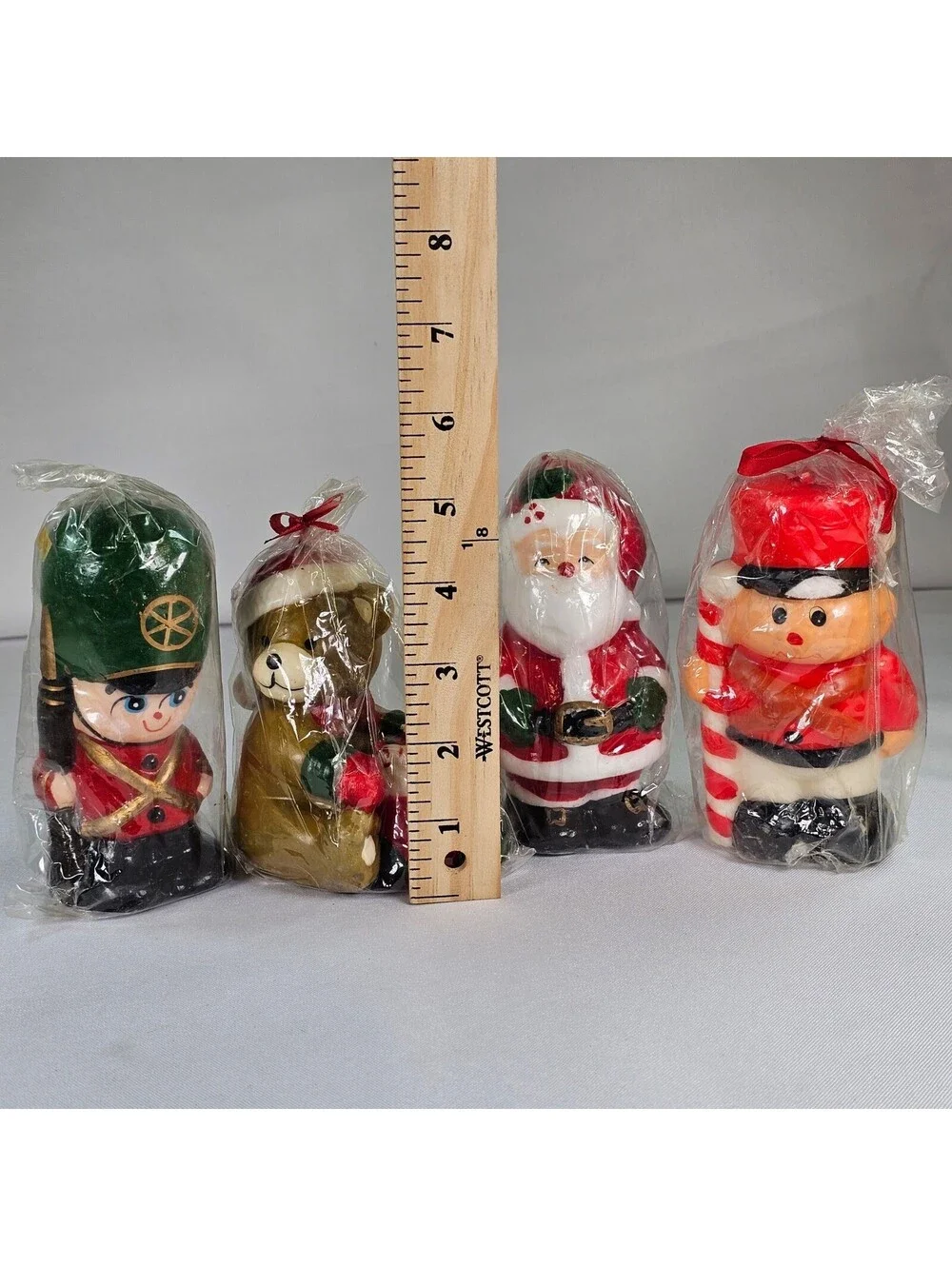 Vintage Christmas Candles Set of 4 Santa Teddy Bear Toy Soldier Nutcracker New